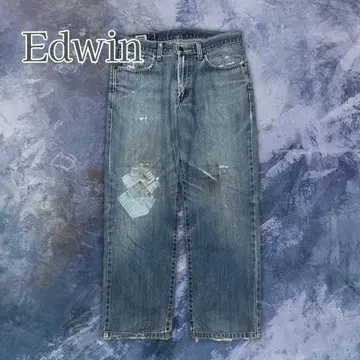 EDWIN 데님 팬츠 데미지 인디고 블루 vintage 그런지