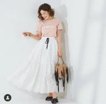 오블리 OBLI 코튼 레이스 맥시 스커트 화이트 자수
