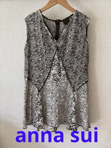 ANNA SUI 안나수이/꽃무늬 블랙 슬리브리스 튜닉/드레시/사이즈 S