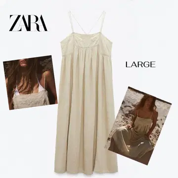 ZARA 자수 린넨 블렌드 미디 원피스 L