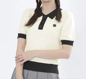 MARY QUANT 마리 콴트 바이컬러 데이지 폴로 니트 풀오버