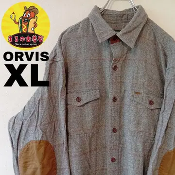 USA 구제 ORVIS 플란넬 셔츠 XL 그레이 레드 체크