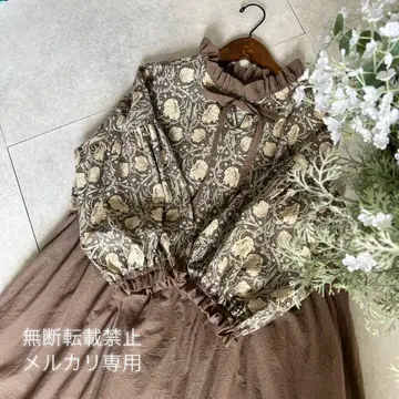 넉넉한 핏/프릴 옷깃 원피스/핑파넬/프론트 리본/모카