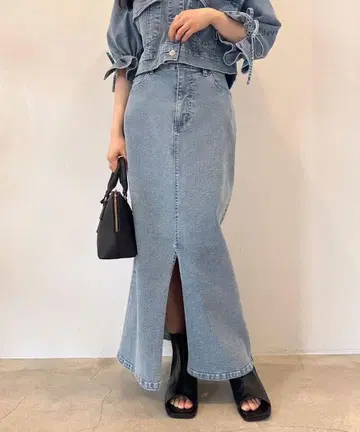 데님 타이트 스커트 슬릿 라이트 블루