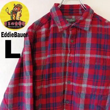 USA 구제 의류 EddieBauer 플란넬 셔츠 L 레드 네이비 체크