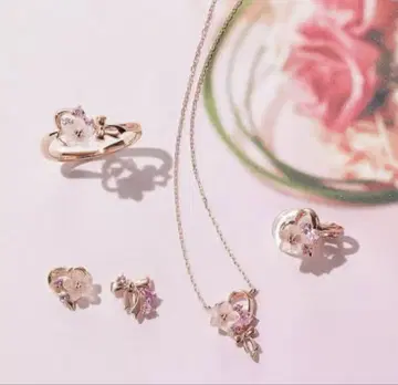 사만다 티아라 목걸이 반지 세트 핑크 골드 하트 꽃