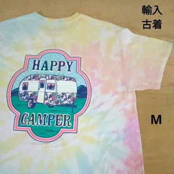 수입 구제 의류 HAPPY CAMPER 캠핑 트레일러 타이다이 티셔츠