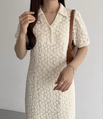 컷 레이스 폴로 원피스 (페치 원피스 세트)