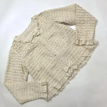핑크하우스 아이보리 총 피코 프릴 면 론 셔츠 자켓