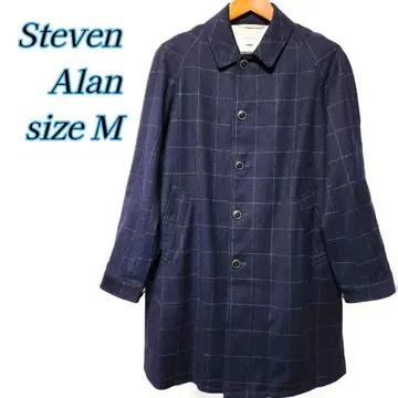 Steven Alan 윈도우페인 체크 스텐카라 코트 네이비 M