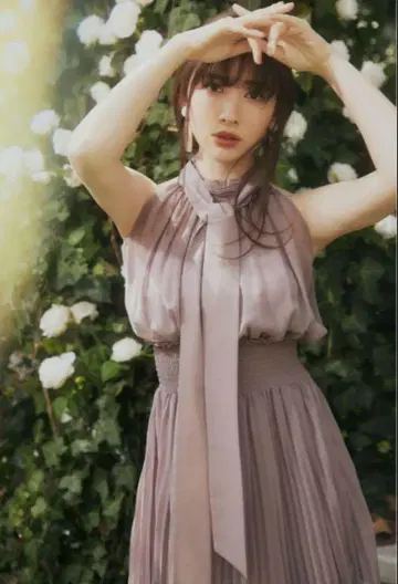 Pleated Chiffon Ribbon Midi Dress