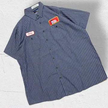 멕시코제 90s UniWeave 스트라이프 워크 셔츠 반팔 와펜