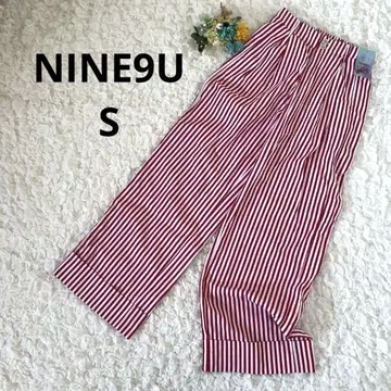 NINE9U 나인유 와이드 팬츠 턱 팬츠 스트라이프 패턴 빨간색 S