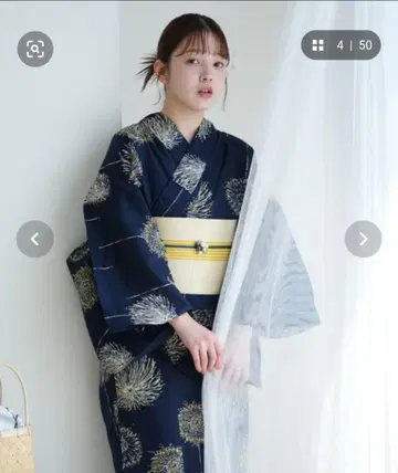 utatane 유카타 오비 세트 네이비