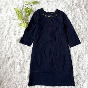 ZARA 무릎 기장 원피스 (L) 꽃무늬 비쥬 크롭 소매 네이비