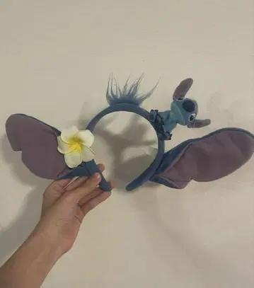 스티치 머리띠 파랑 보라색 꽃