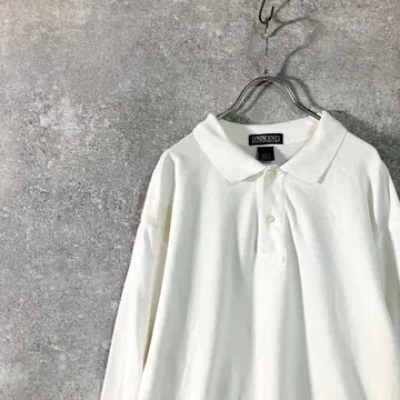 LANDS' END 피케 셔츠 긴팔 화이트 하프 버튼 무지 심플