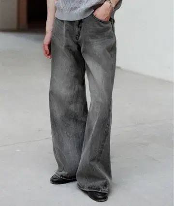 CURVED FLARE BAGGY DENIM 그레이 L 사이즈
