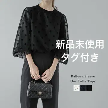 벌룬 슬리브 도트 튤 상의