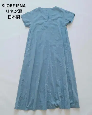 슬로브 이에나 원피스 반팔 린넨 일본제 A라인 체형 커버 블루