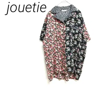 jouetie 꽃무늬 반팔 셔츠 핑크 블랙 M 가슴 포켓 화려한 패턴