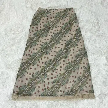 KETTY 롱 스커트 페이즐리 무늬 밑단 레이스 에스닉 내추럴