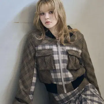 ANDMARY 앤드마리 Coco check jacket 핑크 베이지