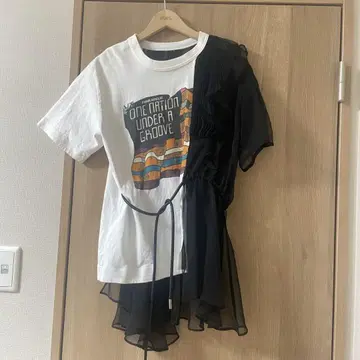 sacai 쉬폰 도킹 절개 티셔츠