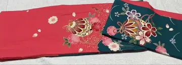 화려한 꽃무늬 후리소데 빨간색과 초록색 어린이용