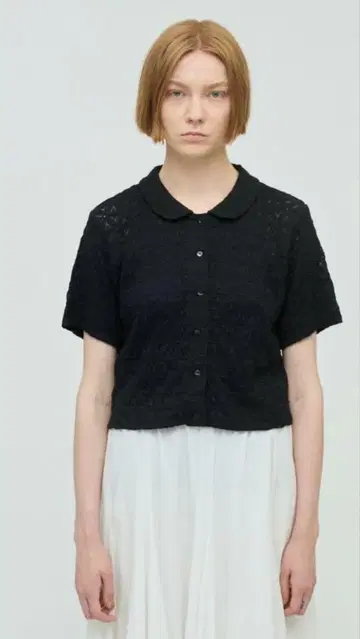 mizuiro ind 스트레치 레이스 라운드 칼라 셔츠
