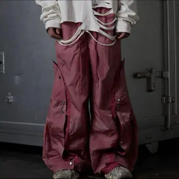 GRANCY ] 버튼 레이어드 디자인 나일론 팬츠 S 핑크