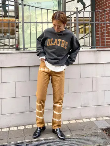 새상품 ] Ungrid 홀치기 염색 컬러 스트레이트 데님 카멜 24인치