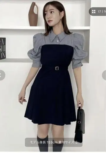 dazzlin 레이어드 셔츠 미니 원피스 네이비 S