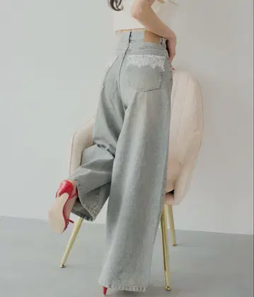 Chico 포켓 레이스 와이드 데님 라이트 블루