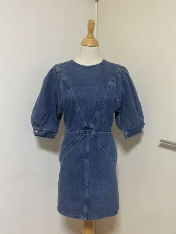 moussy 데님 퍼프 슬리브 미니 원피스
