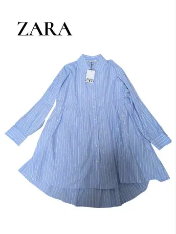 새상품 ZARA 자라 스트라이프 티어드 셔츠 원피스 블루 튜닉