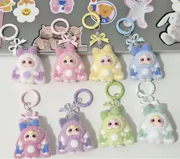 라스트 새상품 라부부 LABUBU 리본 참 키링 봉제 인형 8점