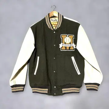 빈티지 바시티 자켓 올리브 그린