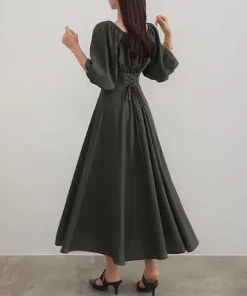 CENEA 2way 린넨 혼방 플레어 원피스 차콜 XL 사이즈
