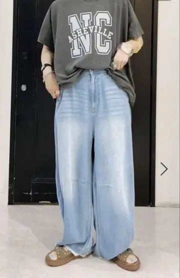 니코앤드 데님 코쿤 배럴 팬츠 L 라이트 블루