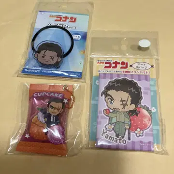 코난 야마토 칸스케 3점 머리끈, 간식 키링, 딸기 아트 캔뱃지