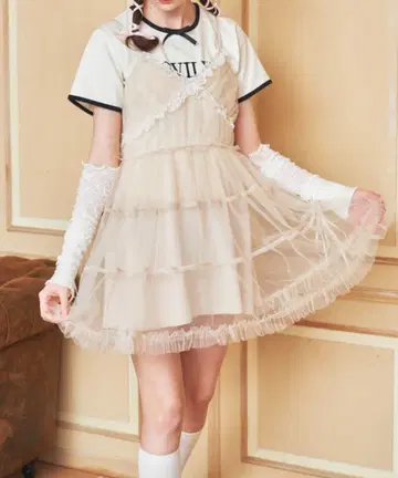 Lovilyn 레이스 크로스 튤 미니 원피스