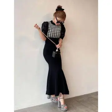 [ eimy istoire ] 스프링 깅엄 머메이드 원피스