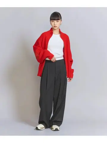 BEAUTY&YOUTH/스트라이프 마블 턱 와이드 팬츠