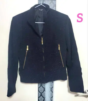 몽생미셸 라메 믹스 블랙 노카라 자켓 S