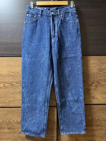 DRIES VAN NOTEN 블루 마블 데님 스트레이트 팬츠