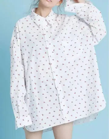 Little Sunny Bite 체리 프린트 빅 셔츠 화이트