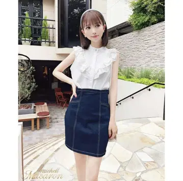 미셸 마카롱 데님 미니 스커트