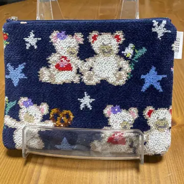 곰 자수 네이비 파우치