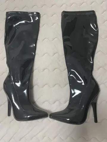 그레이 러버 롱 부츠 높은 힐